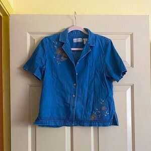 NWOT Alfred Dunner Blue Embroidered Button-Down Shirt, Size 10P